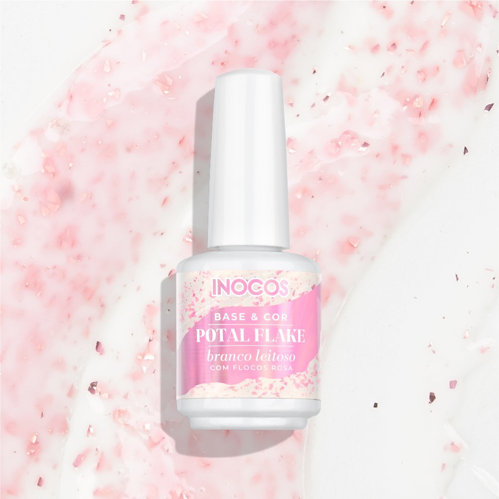 Base Potal Flake Branco Leitoso Flocos Rosa 15ml - Inocos