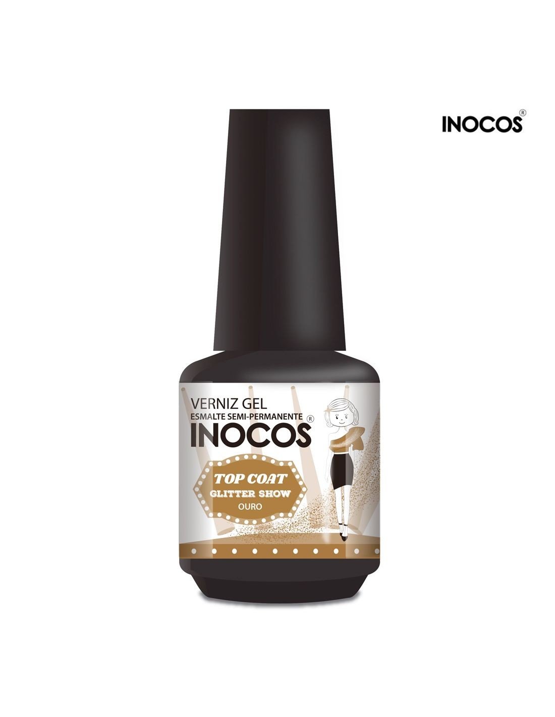 Top Coat Glitter Show Ouro 15ml Inocos