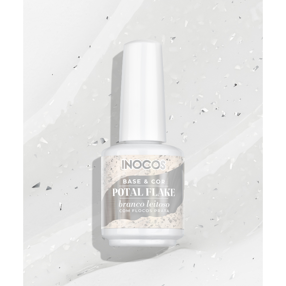 Base Potal Flake Branco Leitoso Flocos Prata 15Ml - Inocos
